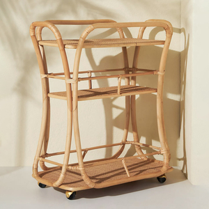 Unique rattan food carts kitchen bar accent top-pick barcart natural beverage serving cart - Product Image 4