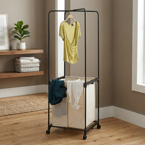 Gran Oferta al por Mayor: Carro Organizador de Ropa Multifuncional de Hierro Fundido con Cesto de Lavandería y Perchas Metálicas para Almacenamiento Doméstico - Product Image 5