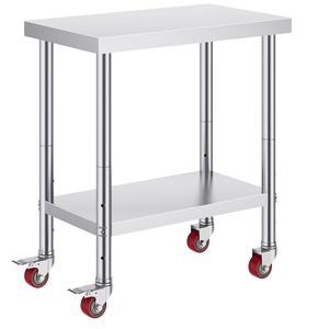 Heavy Duty 30 X 18 X 34 Inch Stainless Steel <b>Work</b> <b>Table</b> 700 LBS Load Capacity 4 Wheels 3 Adjustable Height Levels Storage Racks - Product Image 5