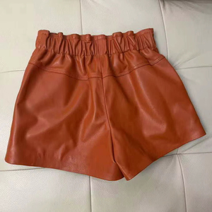 Customize Multi Colors Designer Summer Butter Softness Lambskin Genuine <b>Leather</b> Regular Fit Feel <b>Women</b> <b>Shorts</b> - Product Image 2