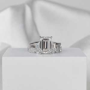 Moissanite 2CT <b>Emerald</b> Cut Diamond Stackable <b>Ring</b> Set For Women's Original 925 <b>Silver</b> Fine Modern Sparkly Jewelry For Wedding - Product Image 1