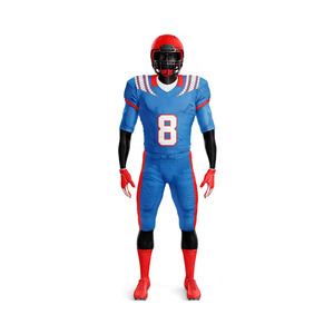 Prix de gros, qualité unique, uniforme de football américain personnalisé, ensemble maillot et pantalon sublimé bleu et rouge pour hommes - Product Image 2