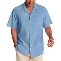 Chemises décontractées en lin à manches courtes pour hommes Kivotech, col ouvert, poche, style plage, été, chemise unie