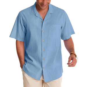 Chemises décontractées en lin à manches courtes pour hommes Kivotech, col ouvert, poche, style plage, été, chemise unie - Product Image 3
