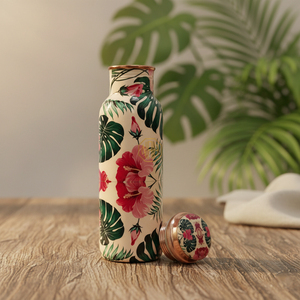 Bouteille d'eau en cuivre artisanale de qualité supérieure de 750 ml |   Conception métallique anti-fuite et anti-rouille pour boisson directe avec impression émaillée - Product Image 1
