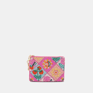Porte-monnaie fleuri perlé, pochette colorée faite à la main, petit portefeuille - Product Image 1