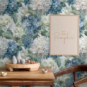 Carta da Parati Vintage con Motivo Floreale di Ortensie ad Acquerello, Autoadesiva, Facile da Applicare e Rimuovere, Decorazione Murale in Blu/Bianco/Verde - Product Image 5
