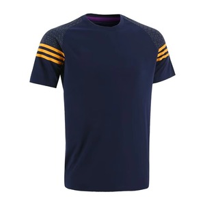 T-shirt en tricot à manches courtes pour homme, col rond, couleur unie, design décontracté, séchage rapide, coupe ajustée, bleu marine, coton, élasthanne, sublimation - Product Image 1