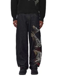 Jeans en denim selvedge noir personnalisé de haute qualité, coupe droite, style streetwear hip-hop, OEM ODM, coton, pour hommes - Product Image 4