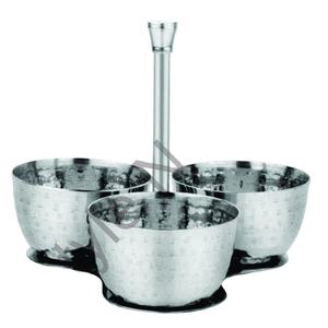 Martelé de couleur argent poli au prix de gros 3 compartiments cornichons plat forme conique paroi unique - Product Image 1