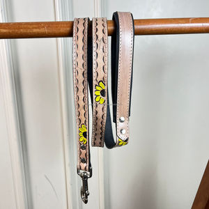 Laisse de chien en cuir usiné à la main personnalisée nouvel arrivage conception de tournesol de luxe laisse en cuir de vachette véritable avec poignée - Product Image 4