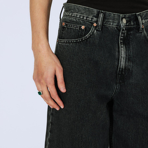 Jean baggy vintage pour homme, coupe droite, en denim de coton, effet usé, logo brodé, grandes tailles, noir - Product Image 5