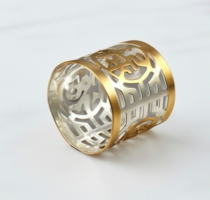 Hollow Round Metal <b>Napkin</b> Ring Gold <b>Silver</b> Laser Cut Pattern Two Tone Perfect For Table Decoration Use - Product Image 1