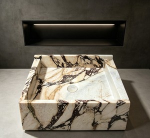 Mueble de Baño de Mármol Personalizado con Almacenamiento Decorativo y Diseño de Calidad Hotelera CS-2001A-110-CAVA - Product Image 1