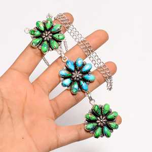 Collar Floral Turquesa Verde Hielo, Collar Boho de Plata Esterlina, Joyería Artesanal de 20 Pulgadas, Regalo para Mujer - Product Image 3