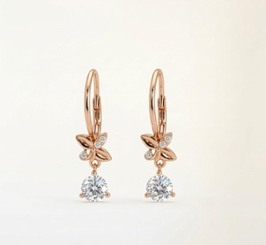 14K Rose Gold Lab Grown Diamond Round Floral <b>Drop</b> Earrings Diamond Lever-<b>back</b> Earrings for Women <b>Drop</b> Earrings Anniversary Gift - Product Image 3