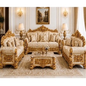 Juego de Sofás Hechos a Mano de Estilo Francés para Sala de Estar, Muebles Dorados para Sala de Estar, Sofás/Couches Más Vendidos para el Hogar - Product Image 1