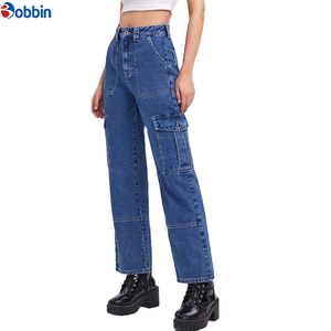 Pantalones Vaqueros de Mezclilla para Mujer, Cintura Media, Estilo Cargo, Transpirables, Ecológicos, Lavado a la Nieve, Personalizados OEM, de BOBBIN INDUSTRIES - Product Image 1