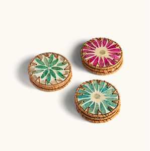 Hot Selling New Arrival Colorful Mother Of Pearl & Rattan Tea Coaster For <b>Table</b> <b>Protector</b> Mats & Pads - Product Image 1