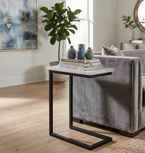 Modern <b>Black</b> Marble <b>Side</b> <b>Table</b> Metal Frame C Shaped End <b>Table</b> Laptop Desk Coffee Tray Snack <b>Tables</b> For Sofa Couch Living - Product Image 2