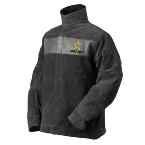 Veste de soudage en cuir noir MBAANI, col haut, ignifuge, coupe régulière, vêtements de travail de sécurité - Product Image 1