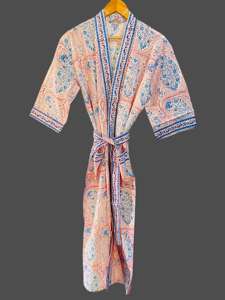 Cotton Casual Kimono Wholesale Summer Long Printed Robe Unisex Cotton Kimono Robe Soft Bath Robe Wrap Dress Handmade Loose Robe - Product Image 2
