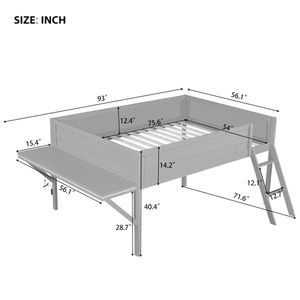 Letto a soppalco in legno a grandezza naturale con scrivania e LED, design multifunzionale unico grigio - Product Image 4