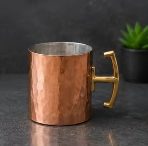Copper <b>Mug</b> With Brass Handle Vintage Design <b>Double</b> <b>Wall</b> Drinkware For Home Use - Product Image 1