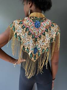Elegant Party Stylish Handmade Customisable <b>Tops</b> Blouse Sequined Embroidery Fully Beaded Gold Work Multi-Wearable Short Outfit - Product Image 6
