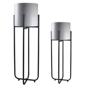 Blue Coated Metal <b>Large</b> Floor <b>Flower</b> Planter for Home and Garden Decorative Round <b>Flower</b> <b>Pot</b> With Iron Black Stand - Product Image 3