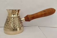 Ensemble cafetière et tasse en laiton doré turc, grec et arabe avec poignée en bois (éco-responsable 350 ml)
