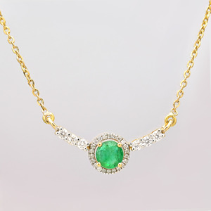 18K Solid Yellow Gold <b>Emerald</b> <b>Pendant</b> Necklace Diamond Halo & Gemstone Link Chain Necklace Classic Women's Everyday Wear Jewelry - Product Image 1