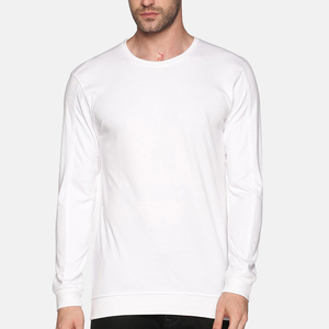 <b>Men's</b> <b>White</b> Long Sleeve Pullover O-Neck <b>Sweatshirt</b> Regular Fit Knitted Cotton Casual Solid Autumn Wear - Product Image 4