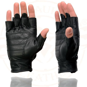 Samroz Sports Men's Black Leather Protective Knuckle Racer Motorcycle <b>Gloves</b> W/Elasticized Reflective Fingers - Product Image 4
