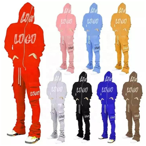 Ensemble de survêtements pour hommes imprimés sur mesure, effet délavé, avec pantalon évasé et sweat à capuche, best-seller - Product Image 4