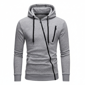 Sweat-shirt à capuche pour homme, coupe ajustée, couleur unie, fermeture éclair sur le devant, tricoté, manches longues, vêtement d'automne, vert - Product Image 3