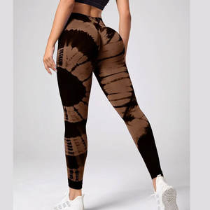 Leggings de sport pour femme en satin sans couture, respirants, taille haute, tie-dye, effet push-up fessier, pour fitness, yoga et entraînement - Product Image 2