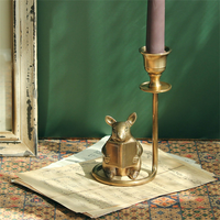 Tempat Lilin Bentuk Tikus Antik Berbahan Besi Kuningan Buatan Tangan, Unik, Figur Hewan, Tempat Lilin Unik untuk Natal dan Paskah
