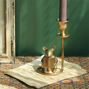 Candelabro de hierro y latón vintage hecho a mano con forma de ratón, soporte único para velas con figura de animal, original para Navidad y Pascua - Product Image 3