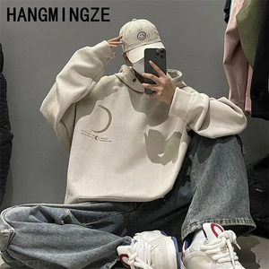 Sweat-shirt à capuche gris délavé pour homme, coupe classique, imprimé streetwear, pull-over décontracté d'hiver, 100% coton, doublure en polaire - Product Image 2