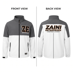 220g Polyester Softshell <b>Jacket</b> Windproof Breathable Eco-Friendly Hooded Gray <b>White</b> Panel Design Front Logo Premium Quality - Product Image 1