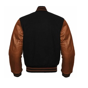 <b>Men's</b> Red Blue Varsity <b>Jacket</b> PU <b>Leather</b> Sleeve Preppy Style Turn-down Collar Button Closure Autumn Wear - Product Image 2