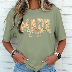 T-shirts pour femmes à col rond, imprimés graphiques DTF, 100% coton, t-shirts graphiques, t-shirts d'été, manches courtes, amples et confortables - Product Image 1