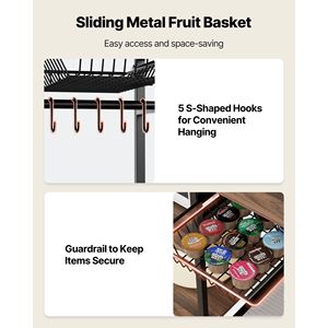 Antique Kitchen Bakers Rack 35.4 Inch Wide with X-Shaped Support Bar 5 S-Hooks Multi-Layer Storage - Product Image 6