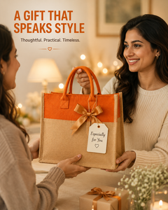 Orange Jute Shopping <b>Bag</b> Large Top Handle <b>Gift</b> Tote Especially For You Tag - Product Image 1