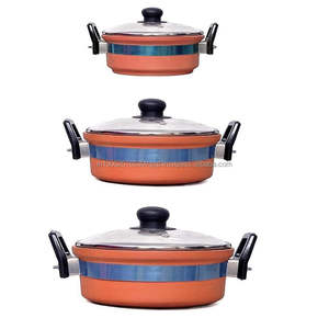 Classic Clay Cookware Set Clear Glass Lid Two Handles Eco-Friendly Terracotta <b>Cooking</b> <b>Pot</b> for Healthy Slow Cooked Food Home - Product Image 1