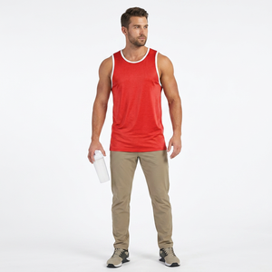 Débardeur sans manches rouge pour homme, col rond, couleur unie, tricoté, respirant, décontracté, séchage rapide, mélange de coton, vente en gros - Product Image 1