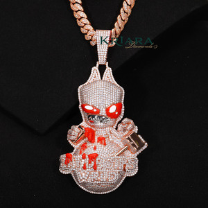 Pendentif en argent 925 plaqué or rose, motif dessin animé avec yeux rouges et détails sanglants, diamant de laboratoire, thème hip-hop unisexe - Product Image 4