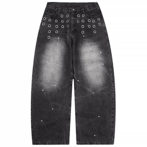 Shorts en jean Y2K personnalisés pour hommes, style baggy, délavés, coupe large, effet vieilli, ourlet brut, streetwear, en coton - Product Image 2
