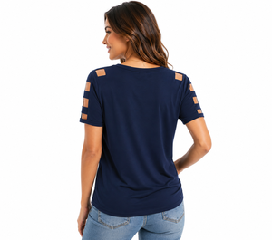 Camiseta de Mujer Moderna y a la Moda para Verano, Transpirable, Holgada, Informal, con Cuello Redondo, Diseño Estampado, Tejida, con Mangas Cortas y Corte - Product Image 2